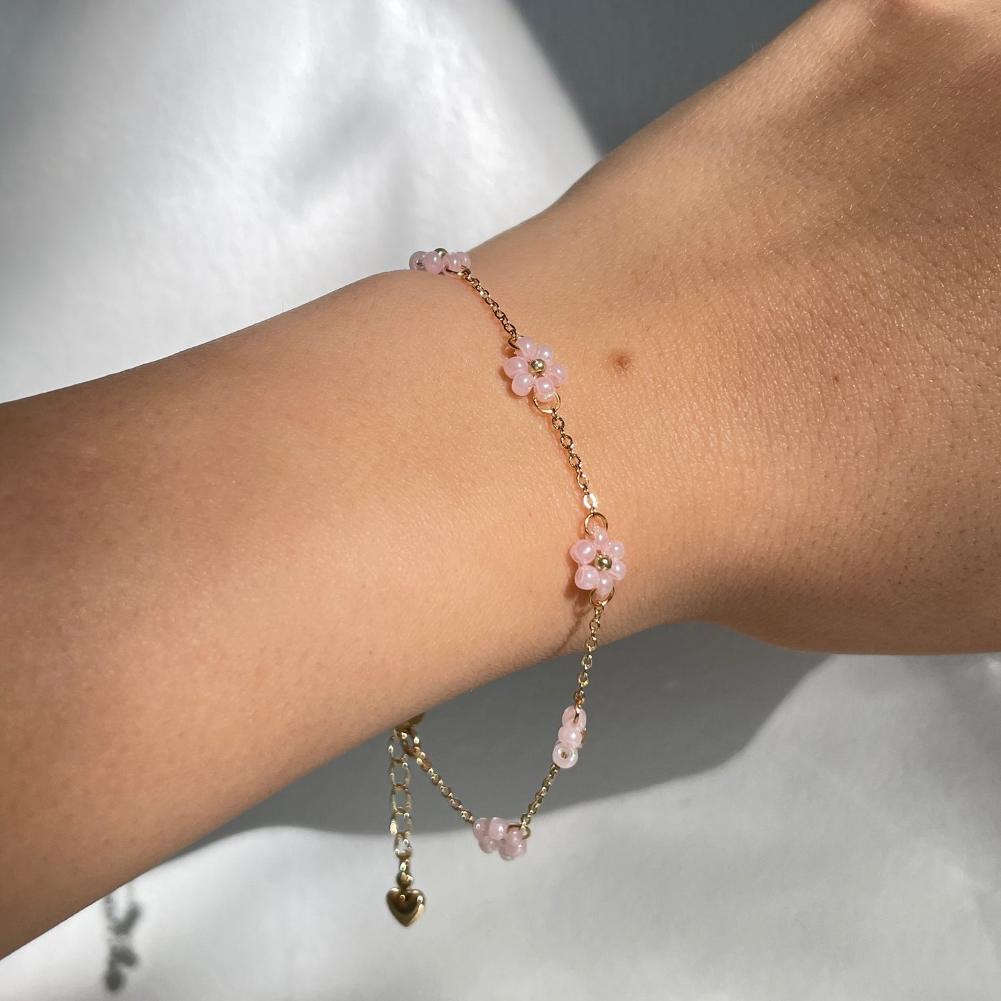 Bracelet Fleur Rose Doré