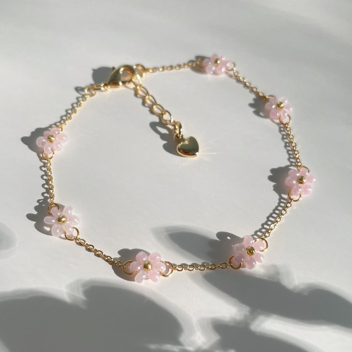 Bracelet Fleur Rose Doré